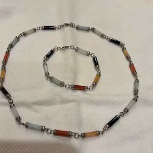 Sterling silver and jadeite necklace and bracelet